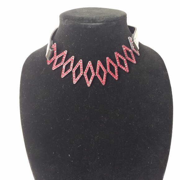 Triangular Choker Marked Red Rhinestone Goth Whimsigoth Dark Academia Adjustable - Picture 1 of 10